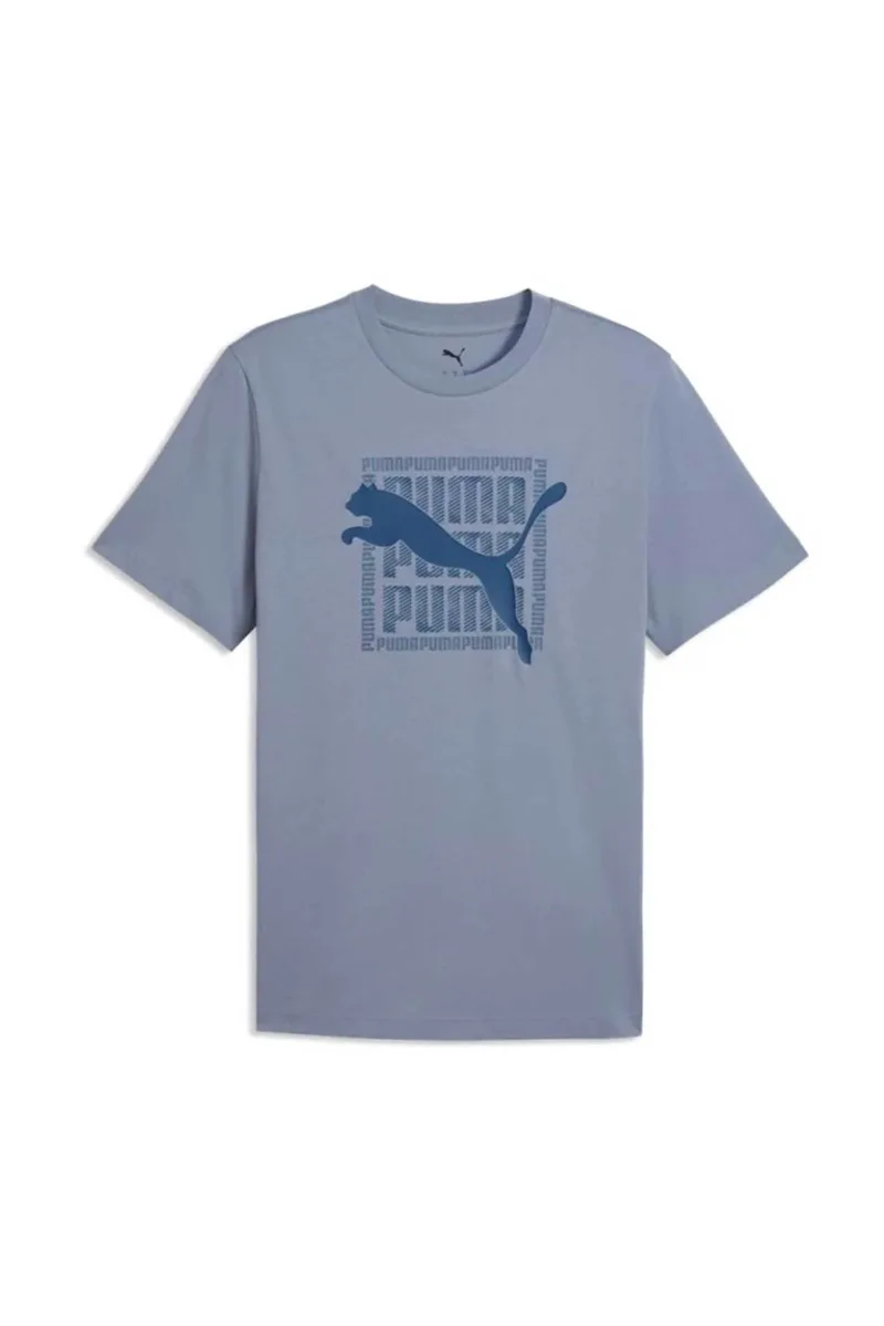 Puma ανδρικό T-shirt με λογότυπο Regular Fit "Graphic Wording" - 691775 Γκρι Γαλάζιο