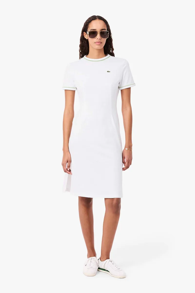 Lacoste γυναικείο mini φόρεμα με contrast trims και λογότυπο Slim Fit - EF9855 Λευκό