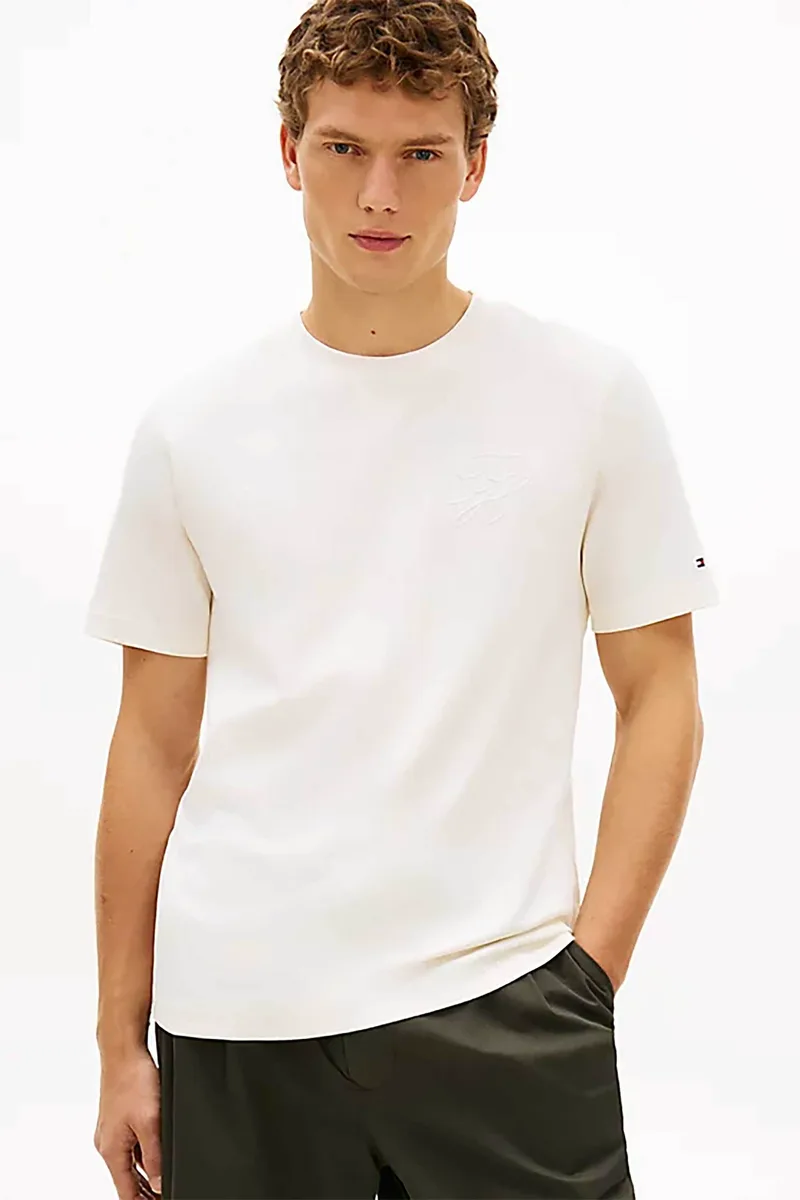 Tommy Hilfiger ανδρικό T-shirt με κεντημένο monogram Regular Fit - MW0MW42391 Εκρού