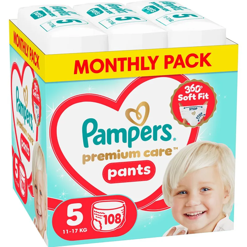 Pampers Premium Care Pants Monthly Pack No5 (11-17kg) Πάνες Βρακάκι 108 Τεμάχια