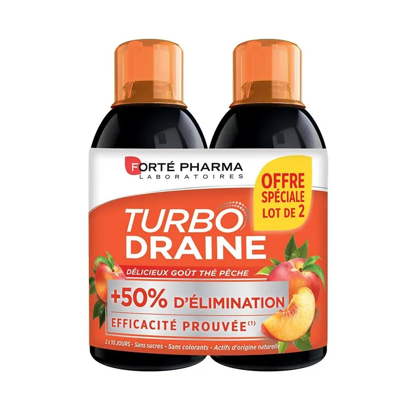 Forte Pharma TurboDraine Draining, Slimming and Elimination Peach Tea Flavor 2x500ml