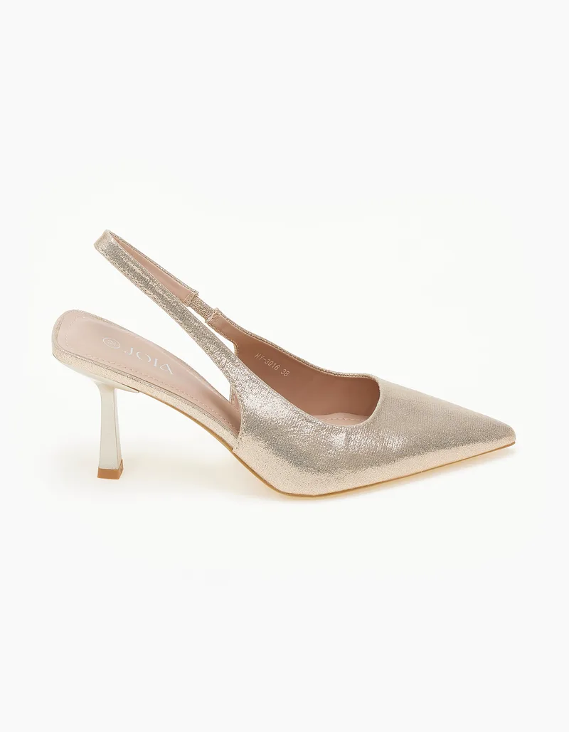Open heel μυτερές shiny γόβες με λεπτό τακούνι - Χρυσό