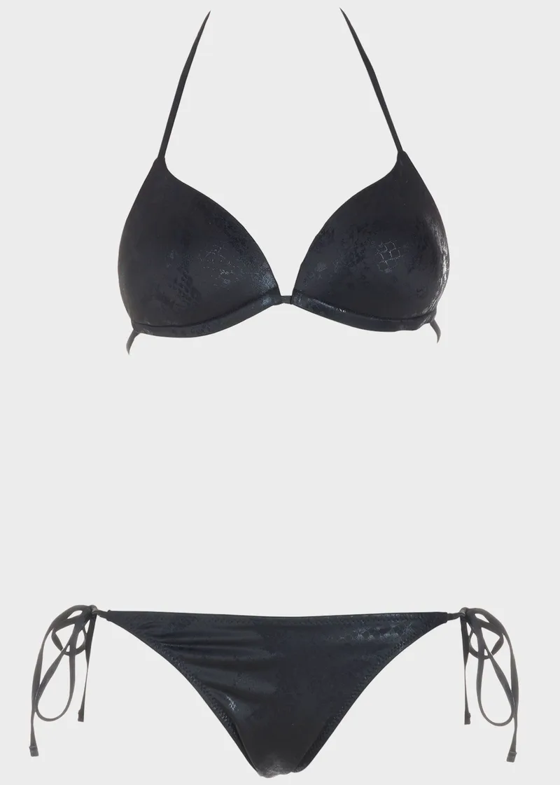 Set bikini push up μεταλιζέ animal print. Καλύπτει B Cup ΜΑΥΡΟ