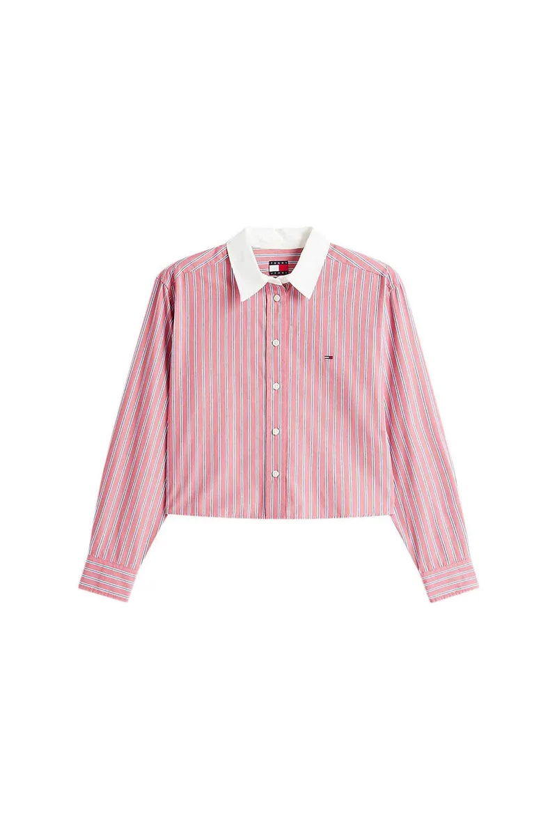Tommy Jeans γυναικείο πουκάμισο cropped με λογότυπο Relaxed Fit - DW0DW22078 Ροζ