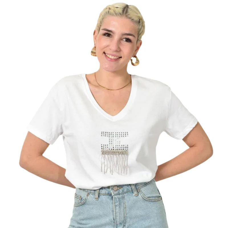 T-shirt με στρας Λευκό 24150