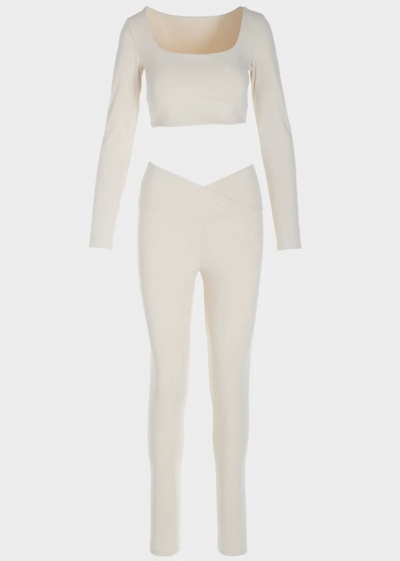 Σετ μονόχρωμο κολάν crop top ΜΠΕΖ