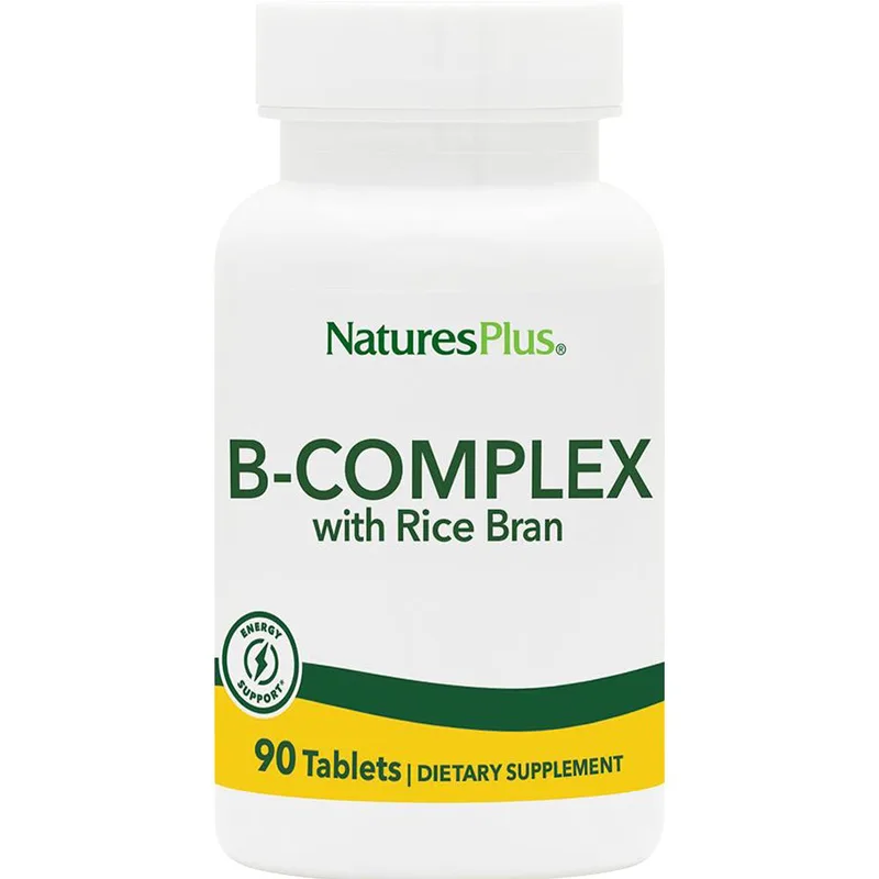 Natures Plus Vitamin B-Complex with Rice Bran Συμπλήρωμα Διατροφής Συμπλέγματος Βιταμινών B για την Καλή Υγεία του Νευρικού & Ανοσοποιητικού Συστήματος Κατά της Κούρασης 90tabs