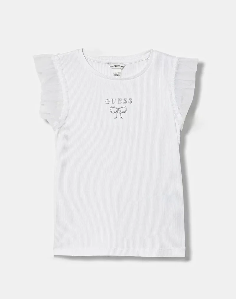 GUESS KIDS RIB SS T-SHIRT W/MESH ΜΠΛΟΥΖΑ ΠΑΙΔΙΚΟ GIRL K6RI12KCU20-G011 White