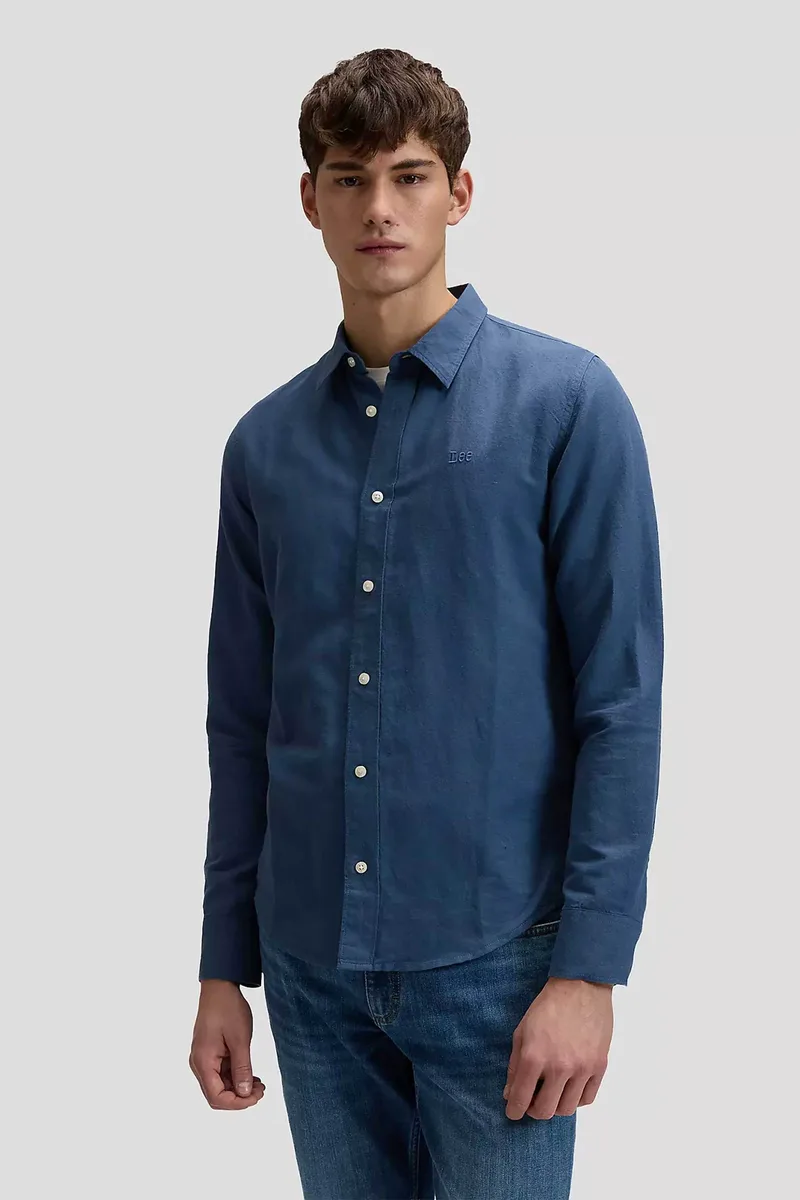 Lee® ανδρικό πουκάμισο με logo print μονόχρωμο Regular Fit - 112376544 Μπλε