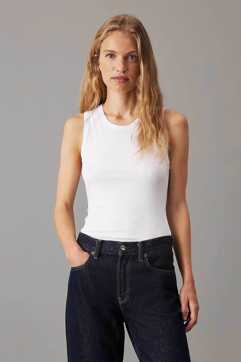 Calvin Klein γυναικείο αμάνικο τοπ ribbed Slim Fit - K20K208054 Λευκό