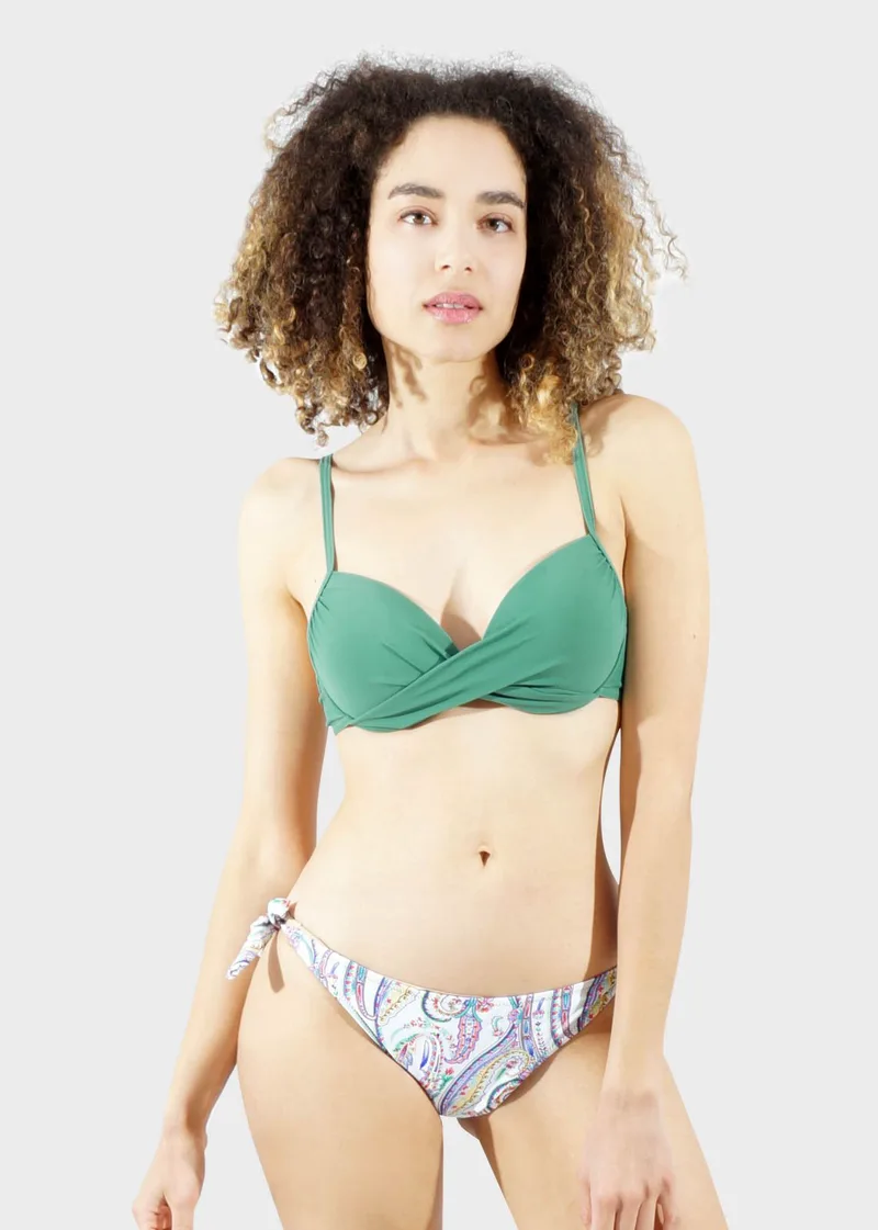 Γυναικείο set bikini αποσπώμενη ενίσχυση bikini all print κανονική γραμμή δετό στο πλάϊ. Cup B ΧΑΚΙ