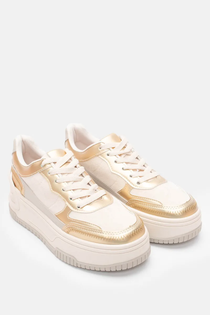 Sneakers Δίσολα με Συνδυασμό Χρωμάτων - Μπεζ-Σκούρο