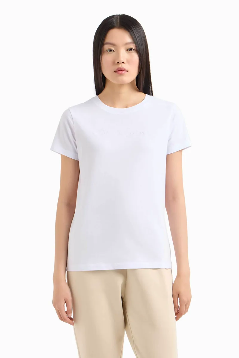 Armani Exchange γυναικείο T-shirt μονόχρωμο με logo print Regular Fit - XW000839AF10356 Λευκό