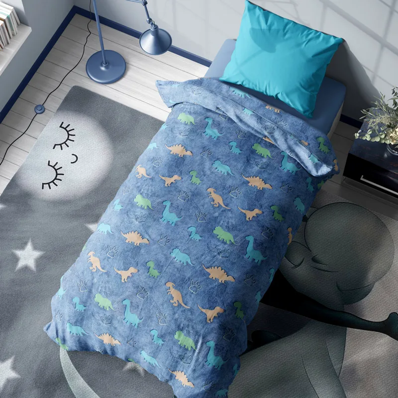 Φωσφοριζέ Κουβέρτα Fleece Μονή 160x220 Dimcol Dinosaur Blue 160x220