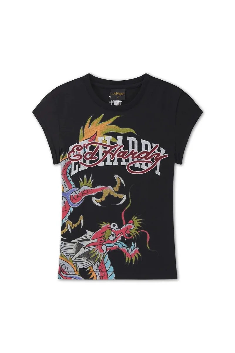 Ed Hardy Dragon Γυναικείο T-Shirt - Μαύρο-ED5744-BLACK