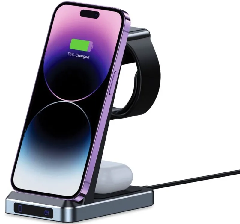 Tech-Protect A26 3 in 1 Wireless Charger - Βάση Ασύρματης Φόρτισης για Smartphone / Airpods & Galaxy Buds / Apple Watch - 15W - Black (9490713934487)