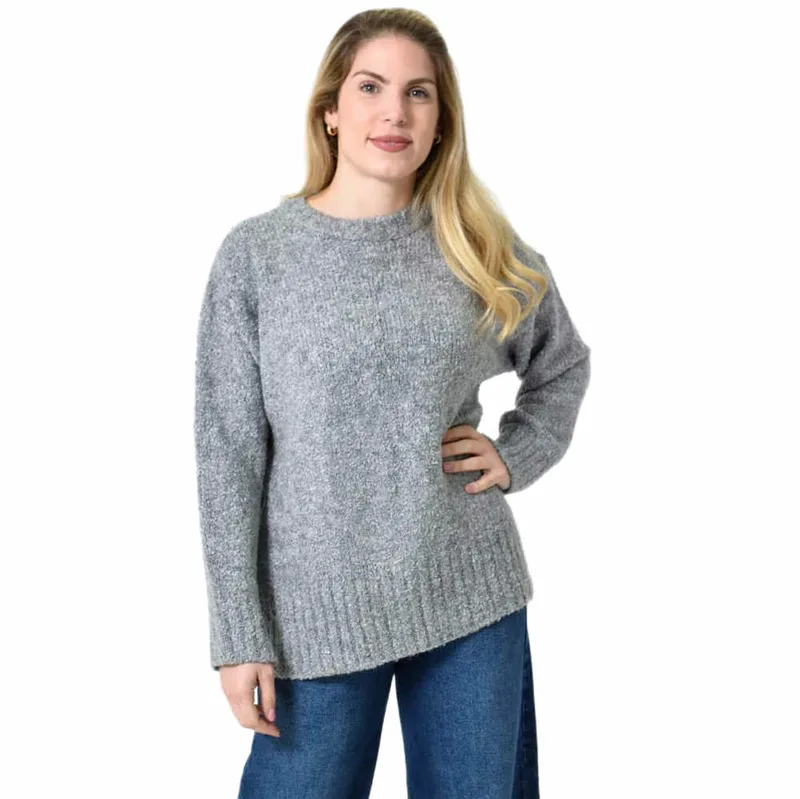 Oversized Πλεκτή Μπλούζα με Στρογγυλή Λαιμόκοψη & Ριμπ Λεπτομέρειες Γκρι 27304