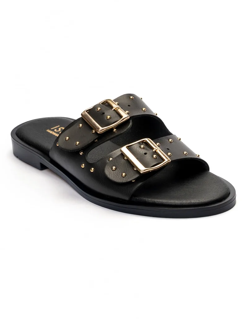 Σανδάλια handmade in Greece με ρυθμιζόμενα ζωνάκια και τρουκς - Μαύρο