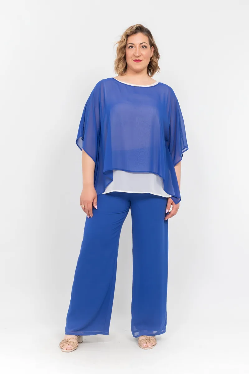 ΜΠΛΟΥΖΑ PLUS SIZE ΜΟΥΣΕΛΙΝΑ ΔΙΠΛΗ ΜΠΛΕ ΡΟΥΑ ΜΠΛΕ ΡΟΥΑ