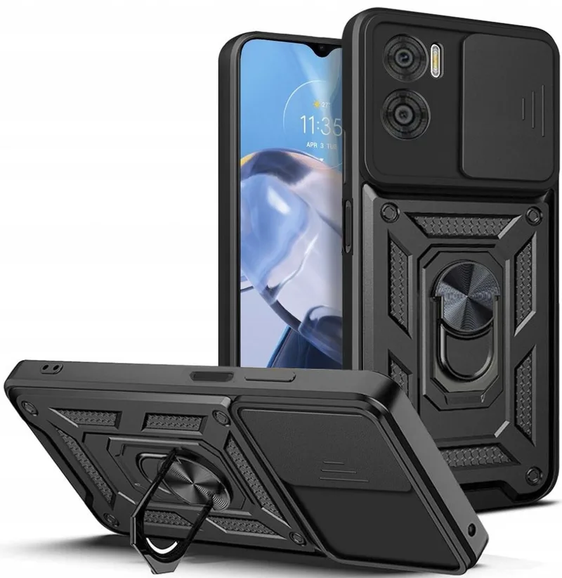 Θήκη Motorola Moto E22 / E22i Techsuit CamShield Ανθεκτική με Κάλυμμα για την Κάμερα & Μεταλλικό Ring Holder - Black (5949419070622)