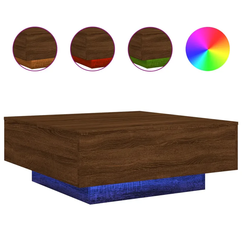 vidaXL Τραπεζάκι Σαλονιού με Φώτα LED Καφέ Δρυς 80x80x31 εκ.