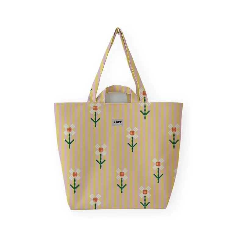 Shopping bag Lori Barcelona Stripe Bloom Bag - Yellow Flower