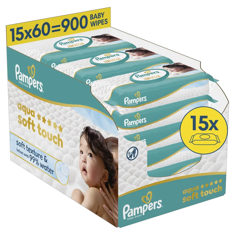 Μωρομάντηλα Pampers Aqua Soft Touch Monthly Box Με Καπάκι 900τεμ (15*60τεμ)