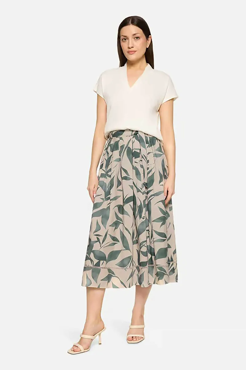 BETTY & CO γυναικεία midi φούστα με ελαστική μέση και floral print - 9043/3167 Λαδί