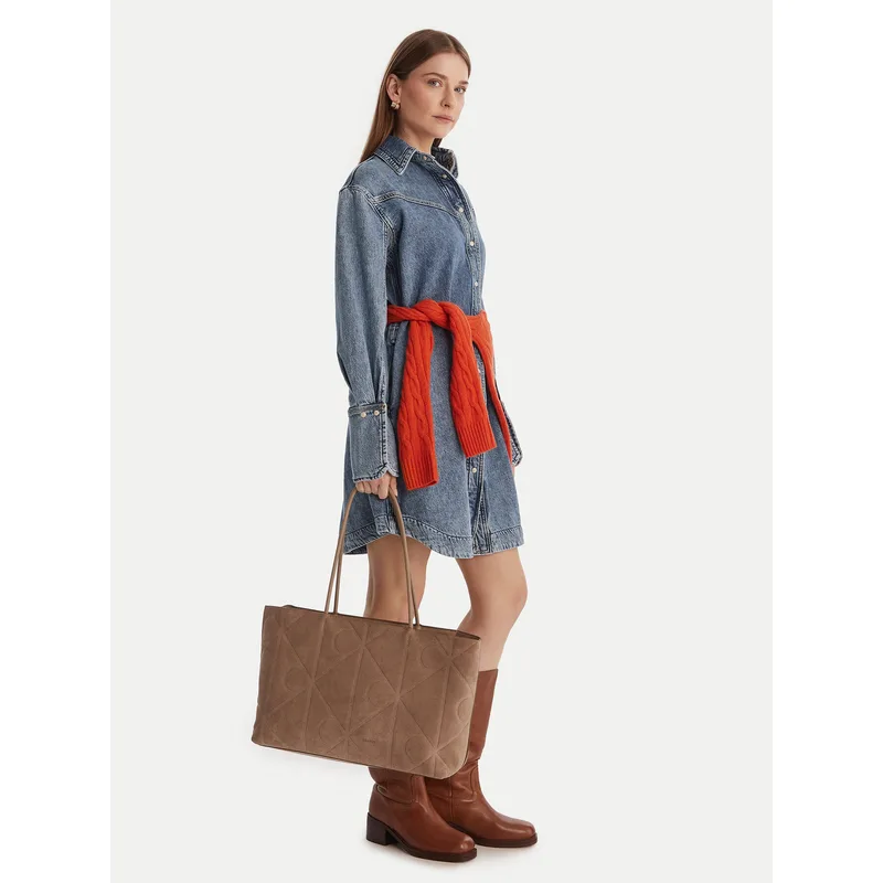 Τσάντα Calvin Klein Emblem Aop Embossed Suede Tote LV04F3334G Μπεζ