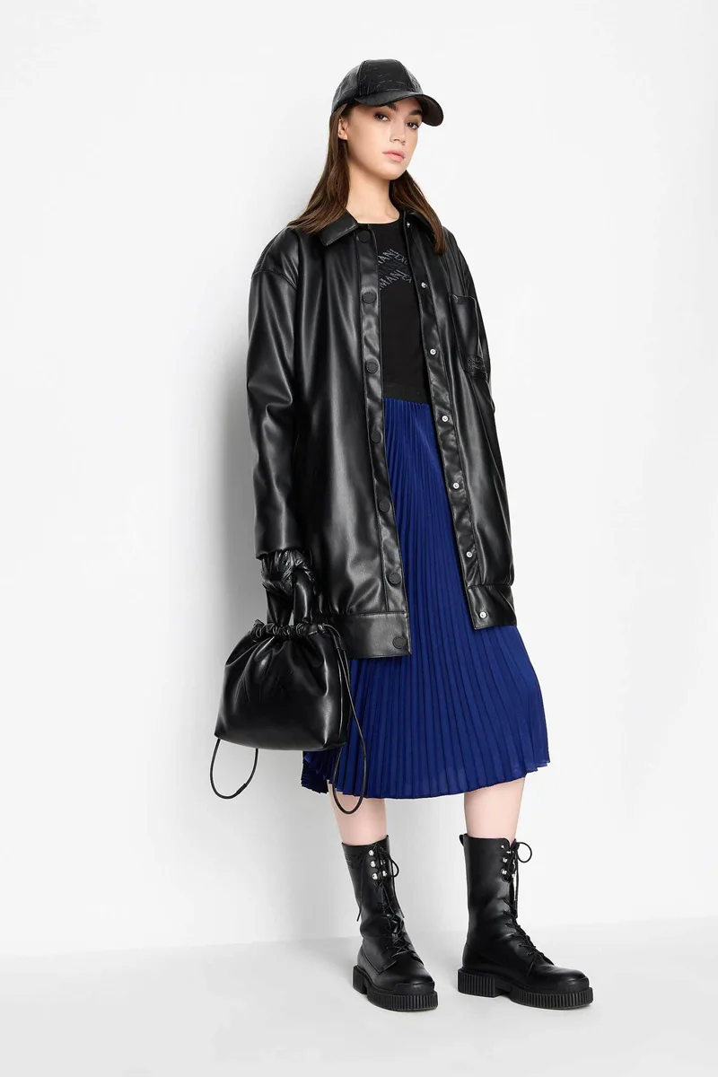 Armani Exchange γυναικεία midi φούστα με σατέν όψη και all-over σχέδιο με πιέτες - 6RYN75YN6PZ Μπλε Ηλεκτρίκ