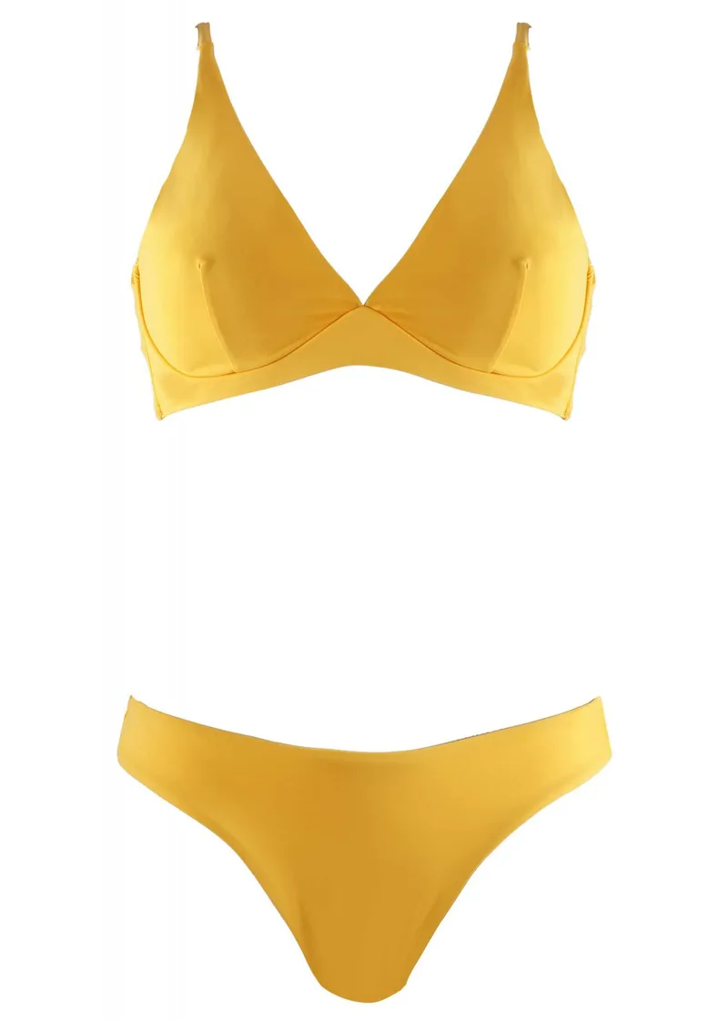 Σέτ μαγιό φαρδύ ενισχυμένο τρίγωνο bikini κανονική γραμμή. Καλύπτει B & C Cup. ΚΙΤΡΙΝΟ
