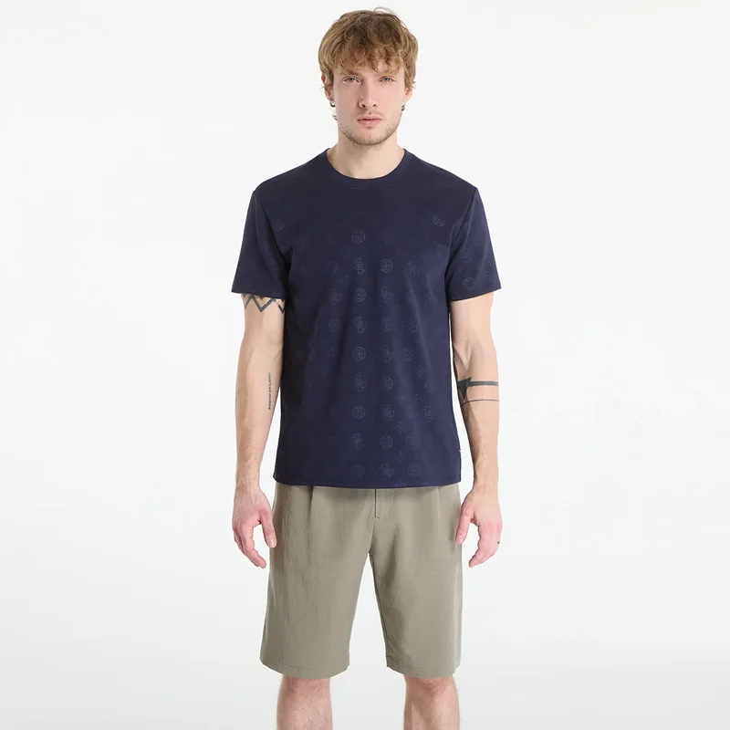 T-shirt GUESS Nico Embossed Knit Ss Crew Peony Logo Smart Blue XL
