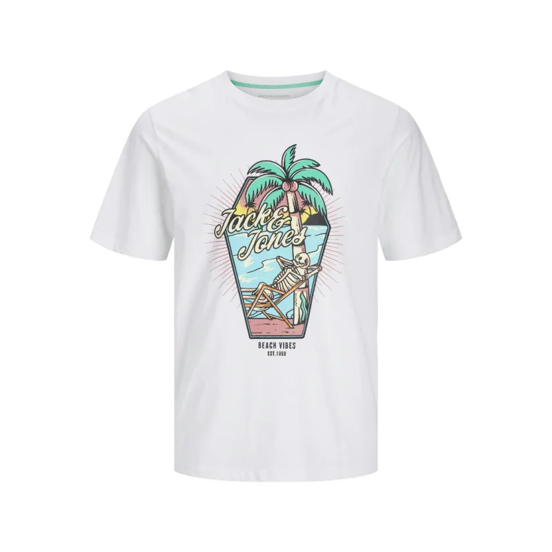 Jack & Jones "Elijah Tee"σε Plus fit γραμμή,με μεταξοτυπία - White