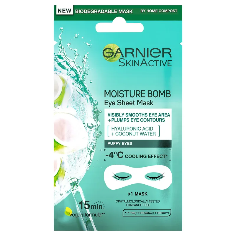 Garnier Skinactive Moisture Bomb Eye Sheet Mask Ενυδατική Υφασμάτινη Μάσκα Ματιών με Νερό Καρύδας & Υαλουρονικό Οξύ 1x6g