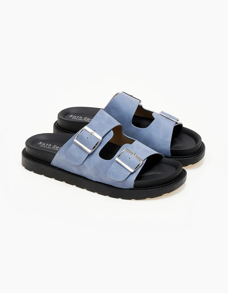 Σανδάλια flatform με suede υφή - Μπλε