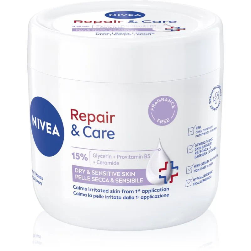 NIVEA Repair & Care Sensitive θρεπτική αναγεννητική κρέμα για ξηρό και ευαίαισθητο δέρμα 400 ml