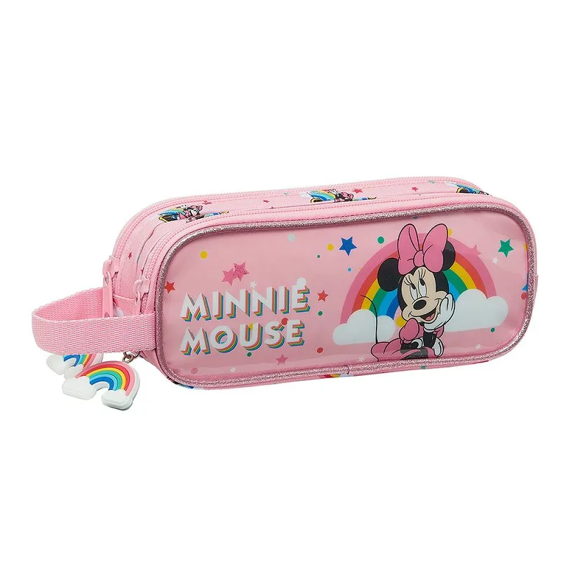 Κασετίνα με 2 Θήκες Minnie Mouse Ουράνιο Τόξο σε Ροζ χρώμα 21 x 8 x 6 cm