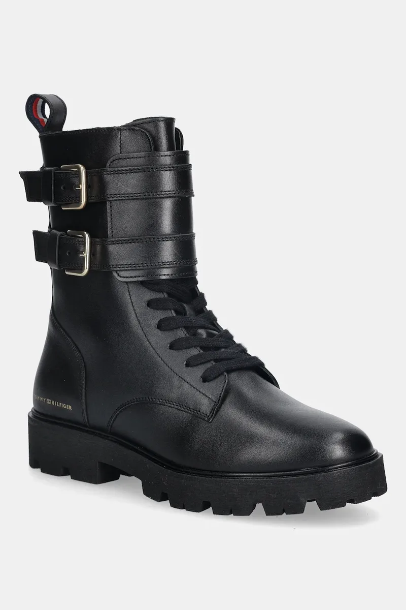 Δερμάτινες μπότες Tommy Hilfiger TH LTHR BIKER LACEUP