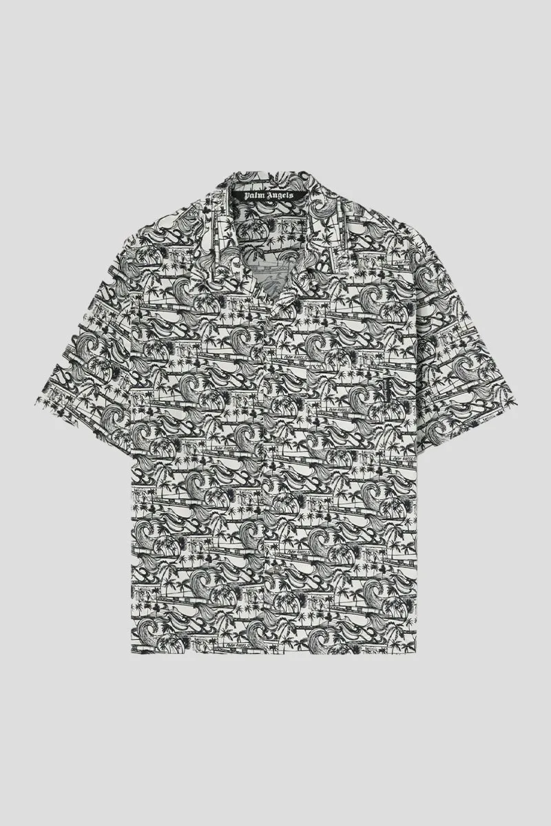 PALM ANGELS Ανδρικό Μαύρο Waves Bowling Shirt White/Black