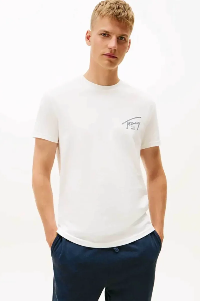 Tommy Jeans ανδρικό T-shirt με graphic logo print Regular Fit - DM0DM22320 Εκρού