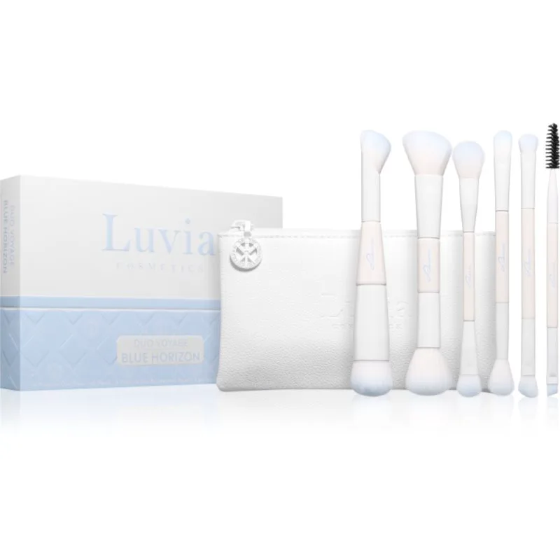 Luvia Cosmetics Duo Voyage σετ πινέλων ταξιδιού με τσαντάκι Blue Horizon 7 τμχ