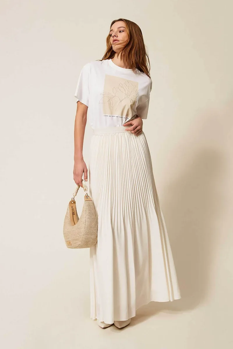 Twinset γυναικεία maxi φούστα πλισέ - 261TE2113 Λευκό
