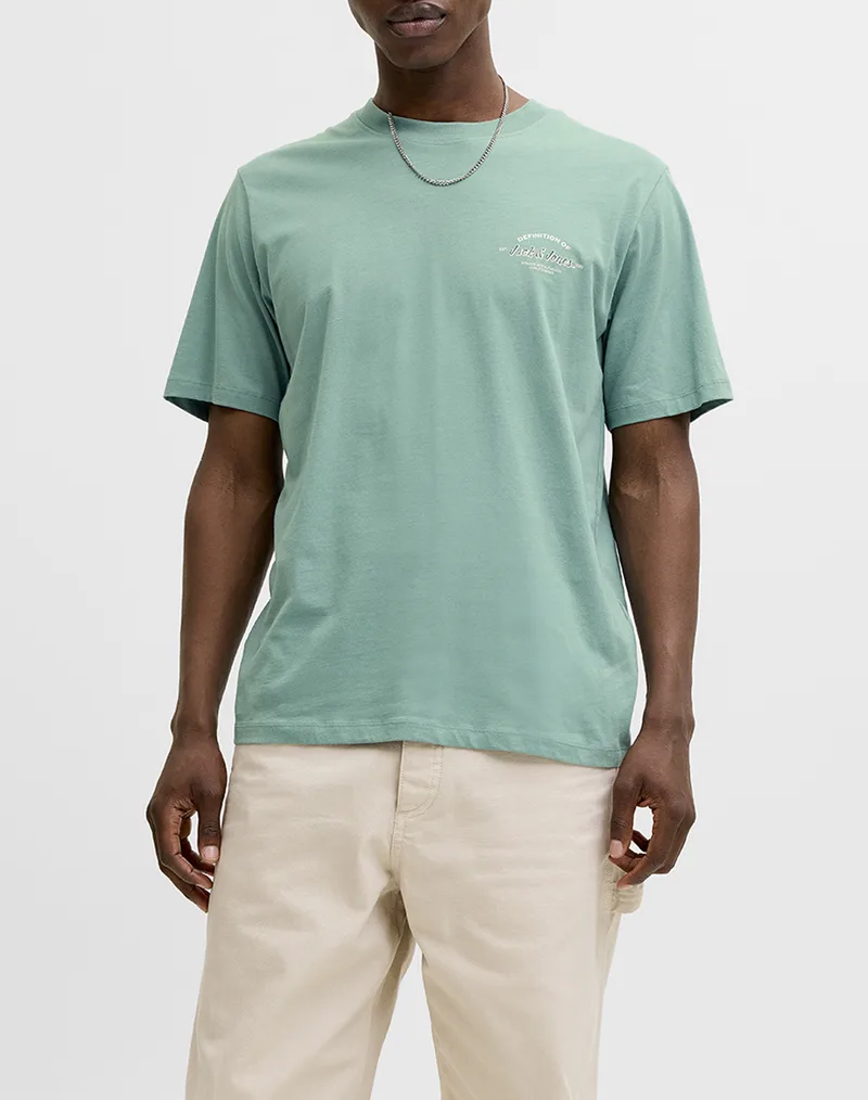 JACK&JONES JJBRANDON TEE SS CREW NECK 12288113-Mineral BlueSmall print Ciel