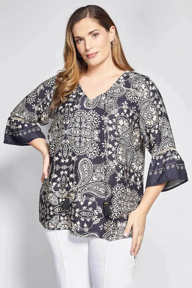 Parabita γυναικεία μπλούζα με paisley print - 012610100182 Μαύρο