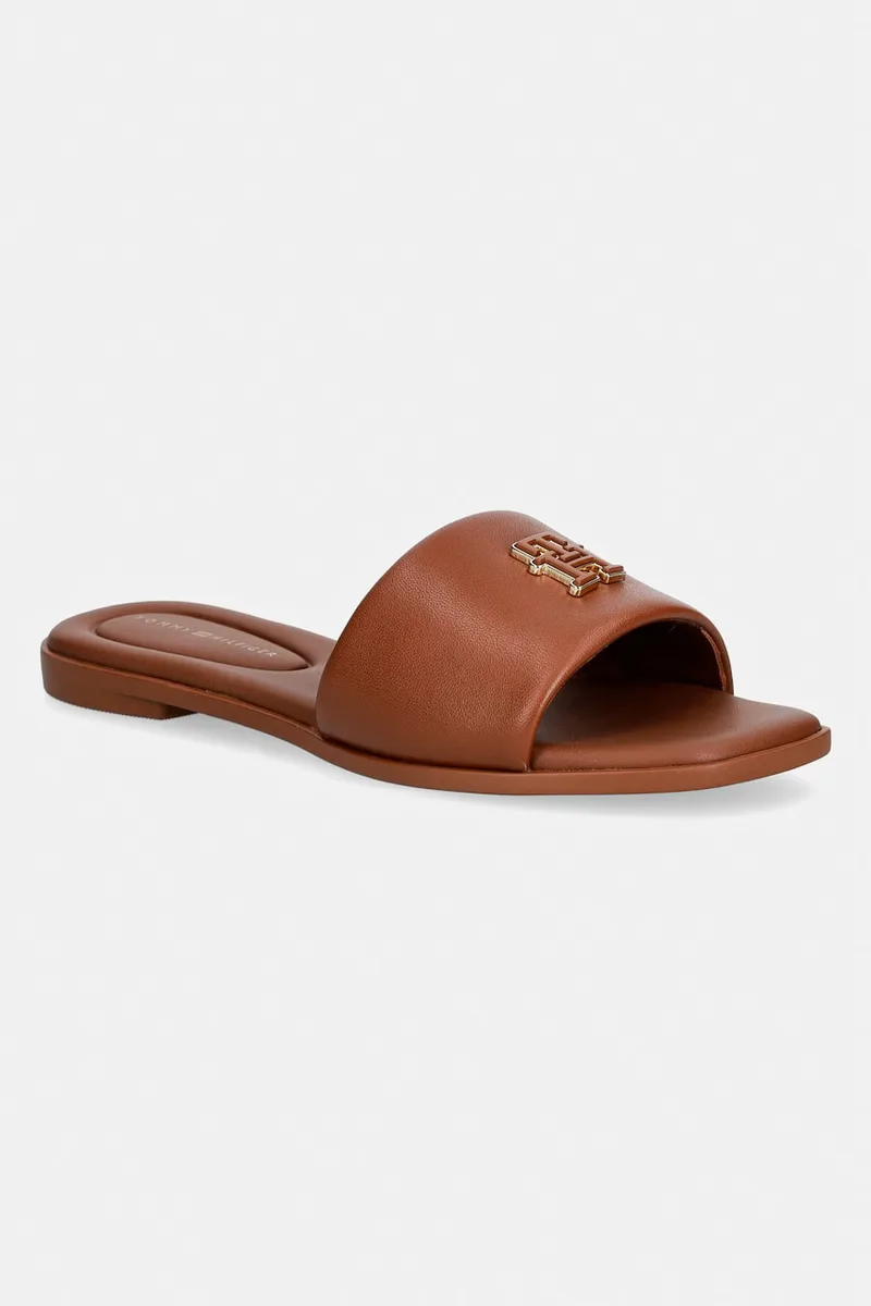 Tommy Hilfiger σαγιονάρες γυναικείες δερμάτινες TH LOGO HARDWARE LEATHER MULE