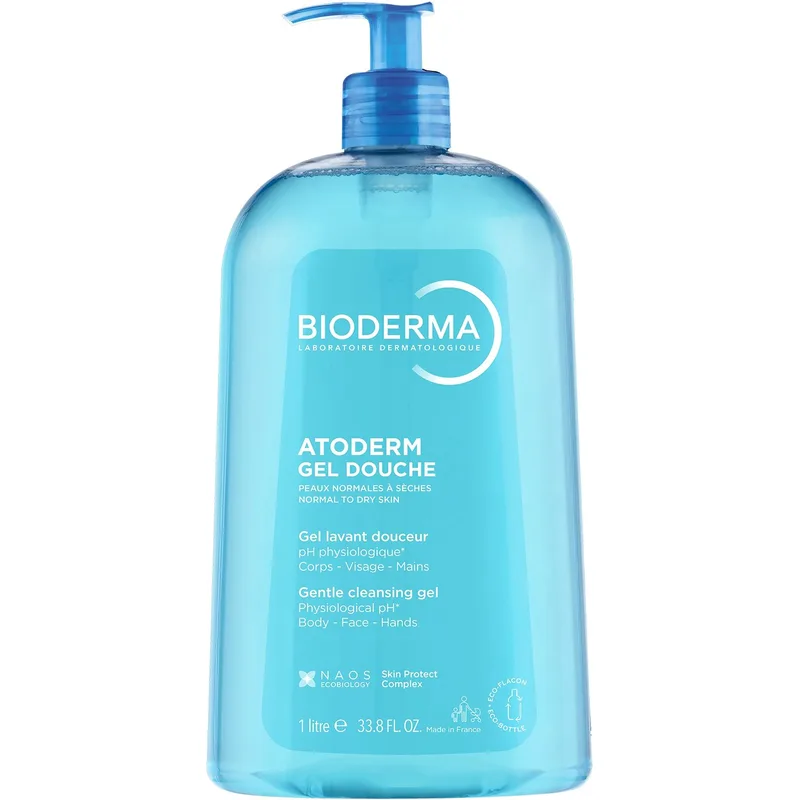 Bioderma Atoderm Gentle Cleansing Gel Απαλό Αφρόλουτρο Προσώπου & Σώματος Χωρίς Σαπούνι για Κανονική, Ξηρή & Ευαίσθητη Επιδερμίδα, με Αντλία 1Lt