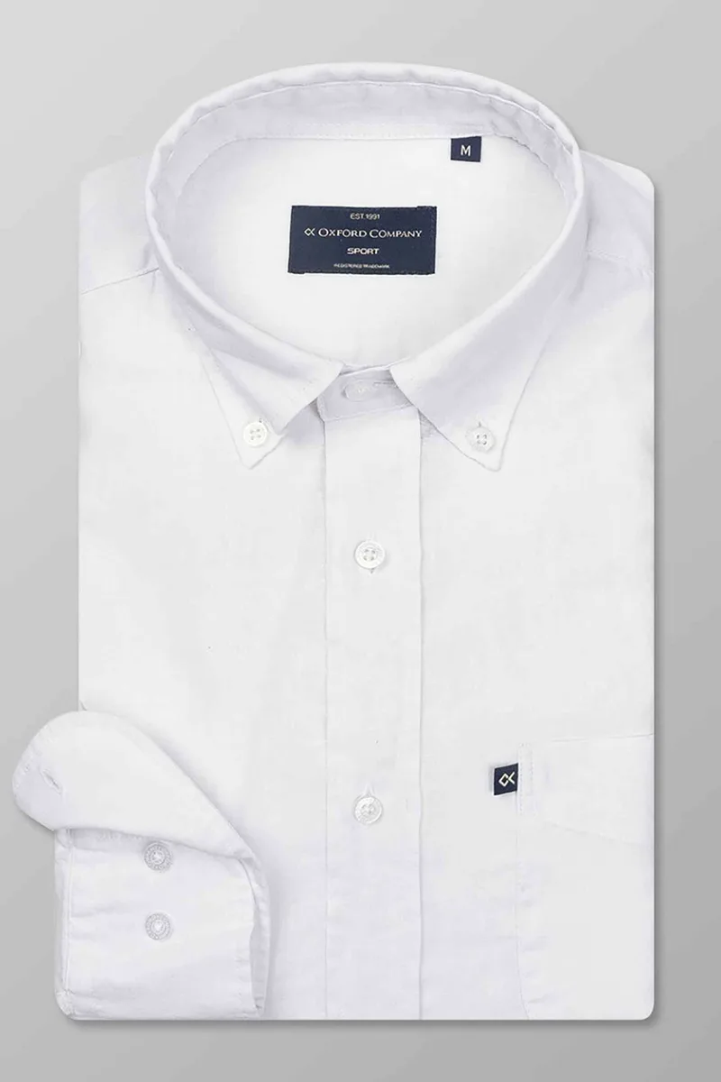 Oxford Company ανδρικό πουκάμισο button down μονόχρωμο Regular Fit - L310-BN11.01 Λευκό