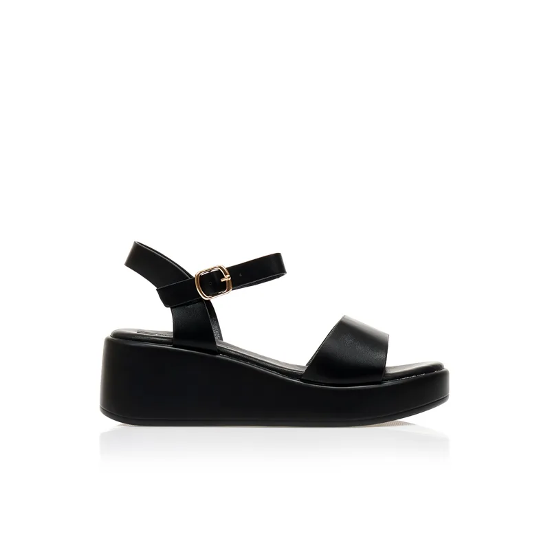 Flatforms TSOUKALAS μαύρα δερματίνη με λουράκι στον αστράγαλο ΜΑΥΡΟ