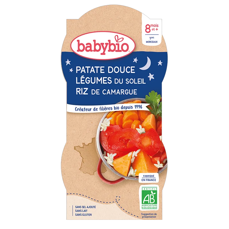 Babybio Dinner Bowls - 8 + months - Sweet Potato, Sun Vegetables, Rice - ORGANIC 2X200G