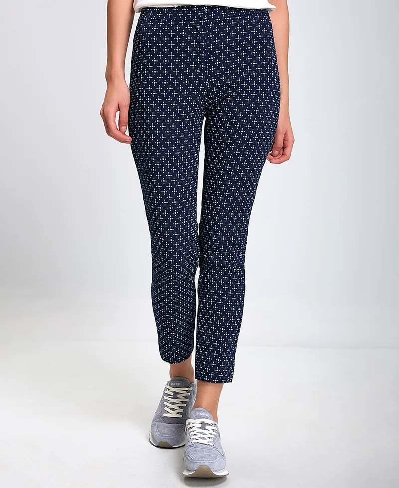 Γυναικείο Cropped Παντελόνι με Μικροσχέδιο Slim Fit σε Μπλε